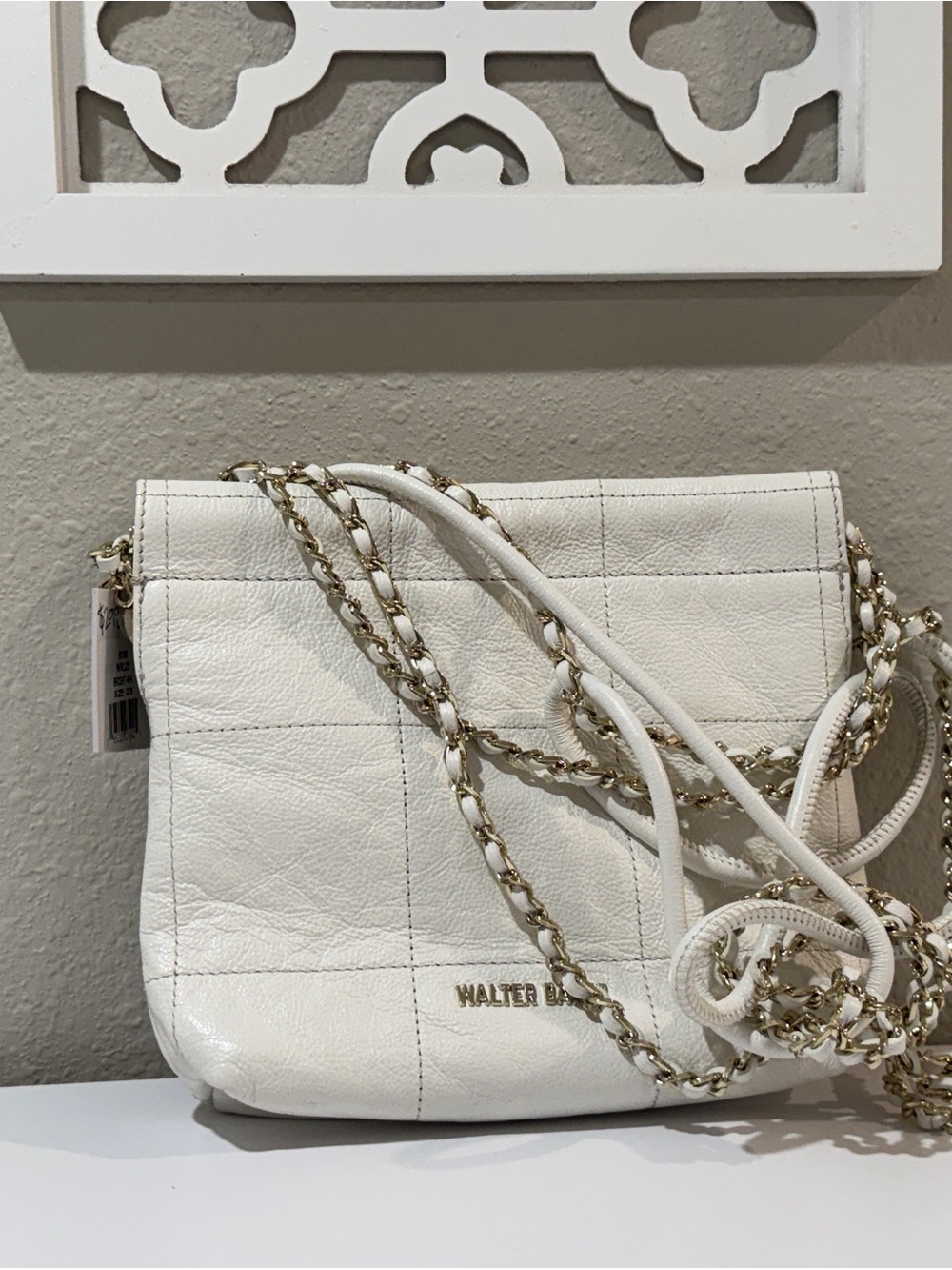 Walter Baker Cream Quilted Crossbody with Gold Chain